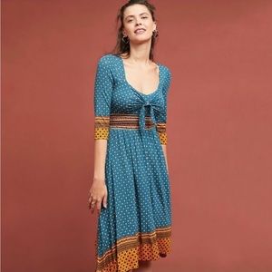 Anthropologie Maeve Beloved Scoop Tie Front Midi Boho Dress Teal Medium